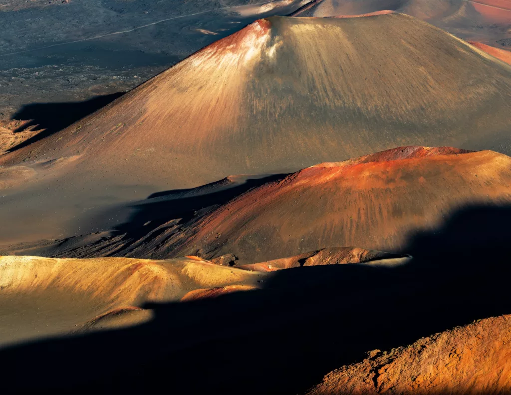 View of inside the Haleakala Crater at Haleakala National Park located on Maui, Hawaii.
