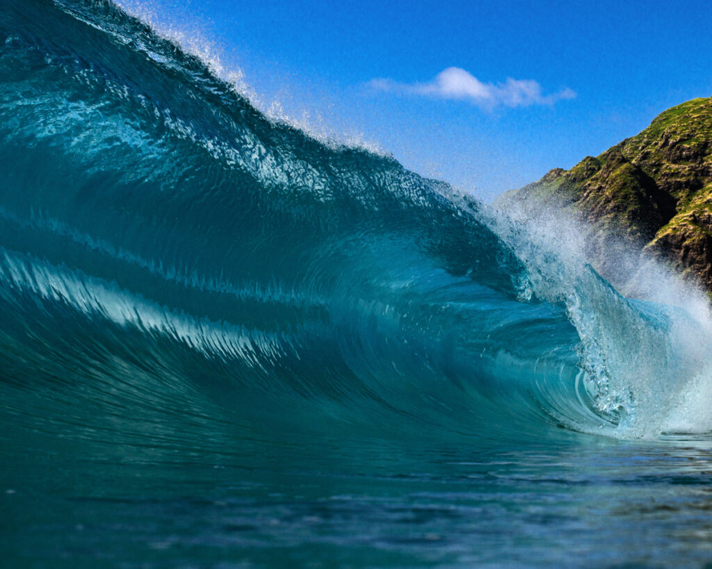 A wave formed in the sea at beach in Hawaii